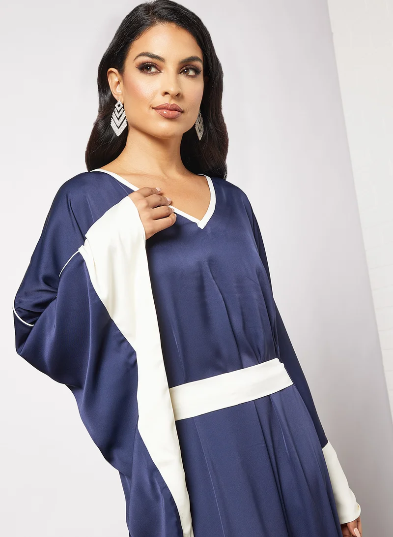 RVVIVA Contrast Trim Kaftan Navy Blue