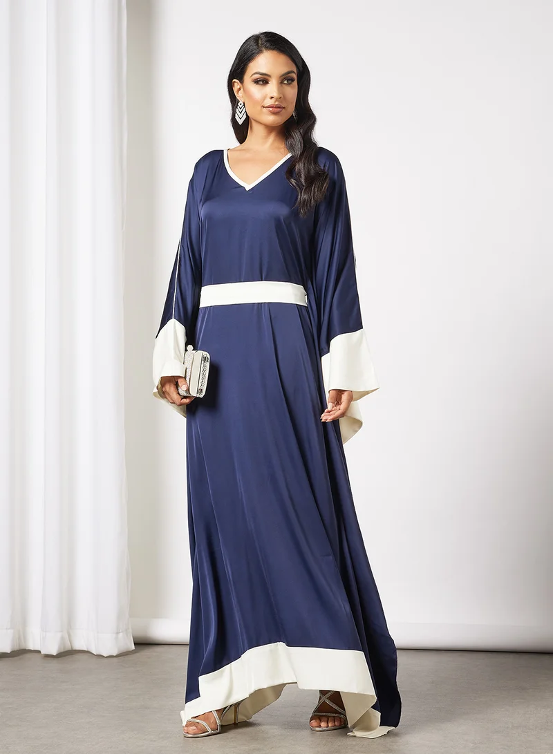 RVVIVA Contrast Trim Kaftan Navy Blue