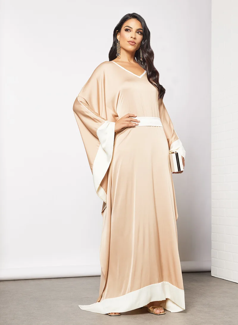 RVVIVA Contrast Trim Kaftan Light Gold