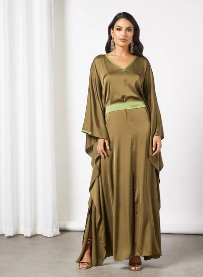 RVVIVA Tie-Up Waist Kaftan Olive Oil