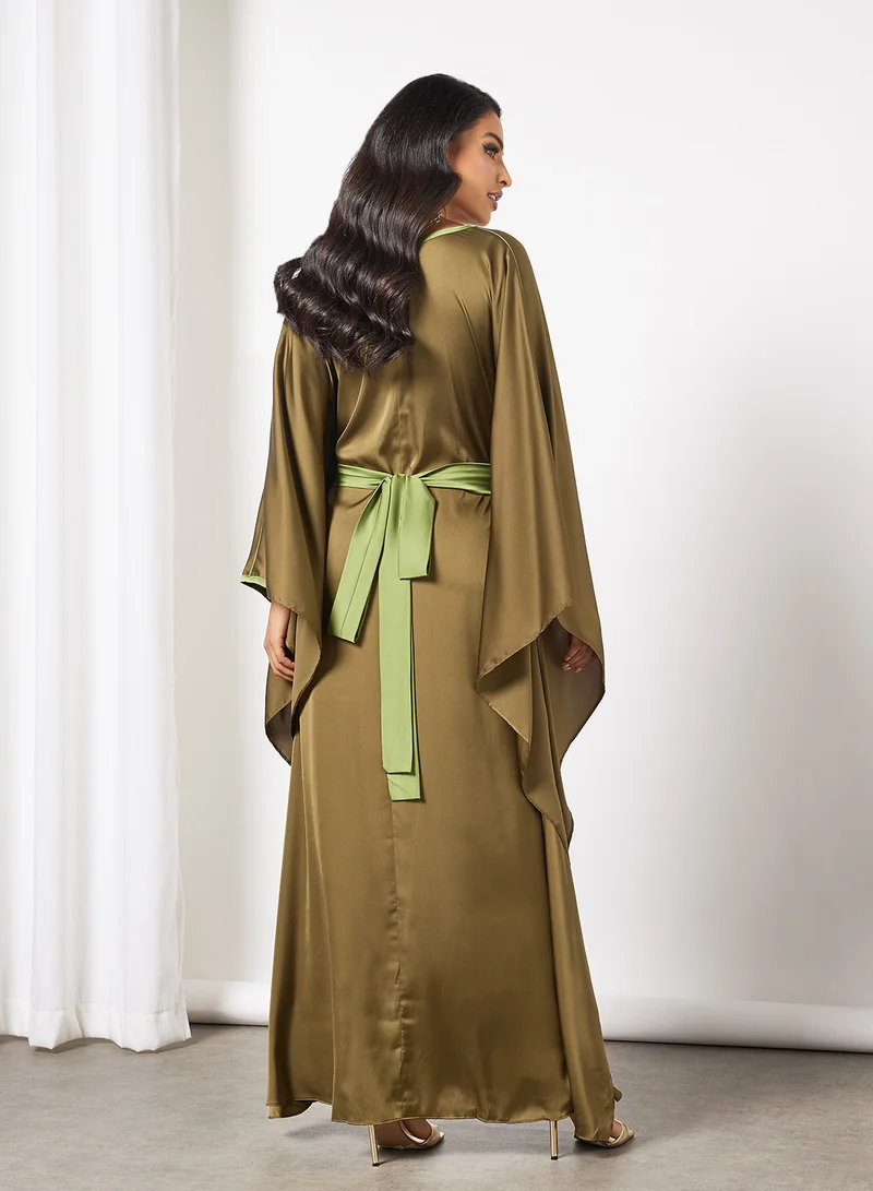 RVVIVA Tie-Up Waist Kaftan Olive Oil
