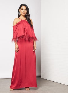 RVVIVA Fringe Detailed Overlay Dress Maroon  - Image 1