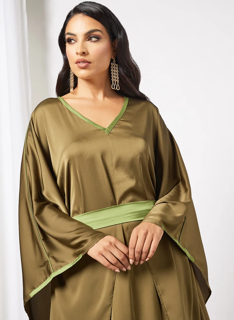 RVVIVA Tie-Up Waist Kaftan Olive Oil