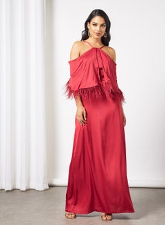 RVVIVA Fringe Detailed Overlay Dress Maroon  - Image 4