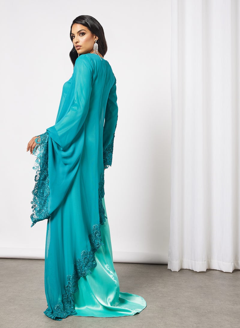 Si FASHION GALERIE Floral Lace Kaftan Blue  - Image 2