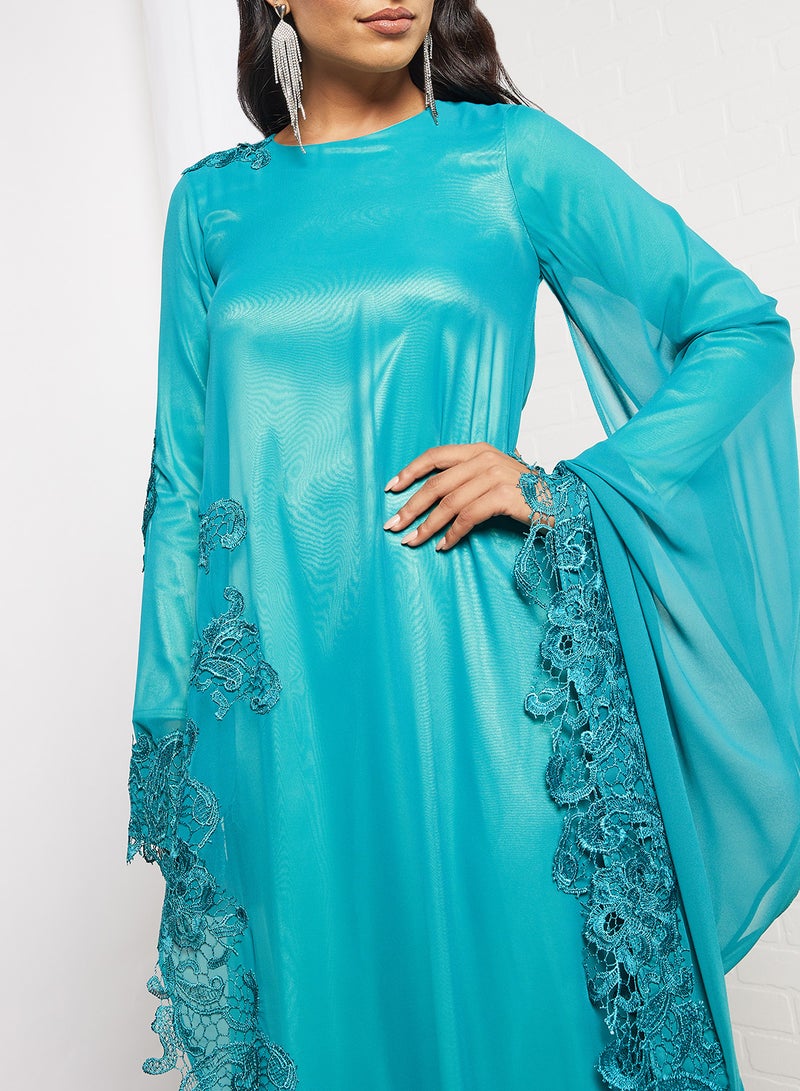 Si FASHION GALERIE Floral Lace Kaftan Blue  - Image 3
