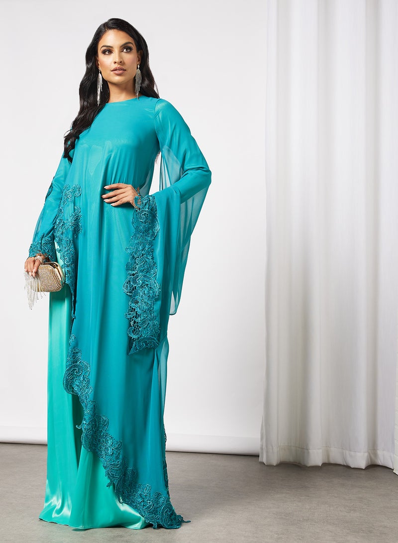 Si FASHION GALERIE Floral Lace Kaftan Blue  - Image 4