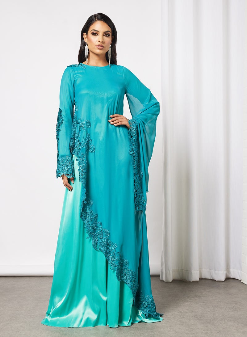 Si FASHION GALERIE Floral Lace Kaftan Blue  - Image 1