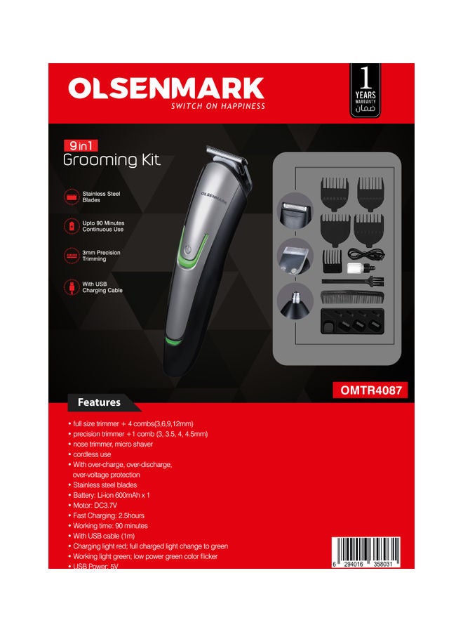 Olsenmark 9-In-1 Rechargeable Grooming Kit Black/Silver 9.62kg - Image 5