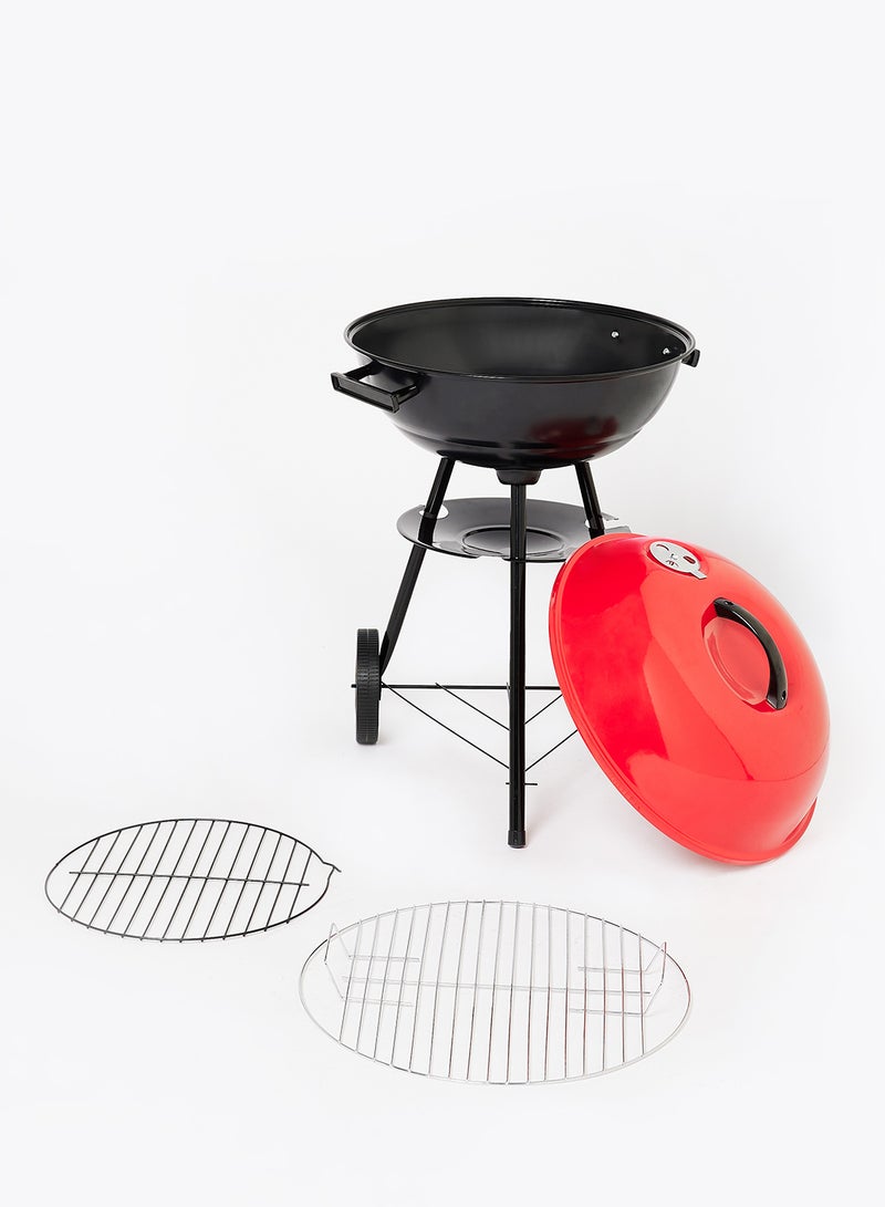 Noon East - Charcoal Barbeque Grill With Lid, Stand And Wheels For Outdoor Cooking And BBQ Black-Red/Round - Image 1