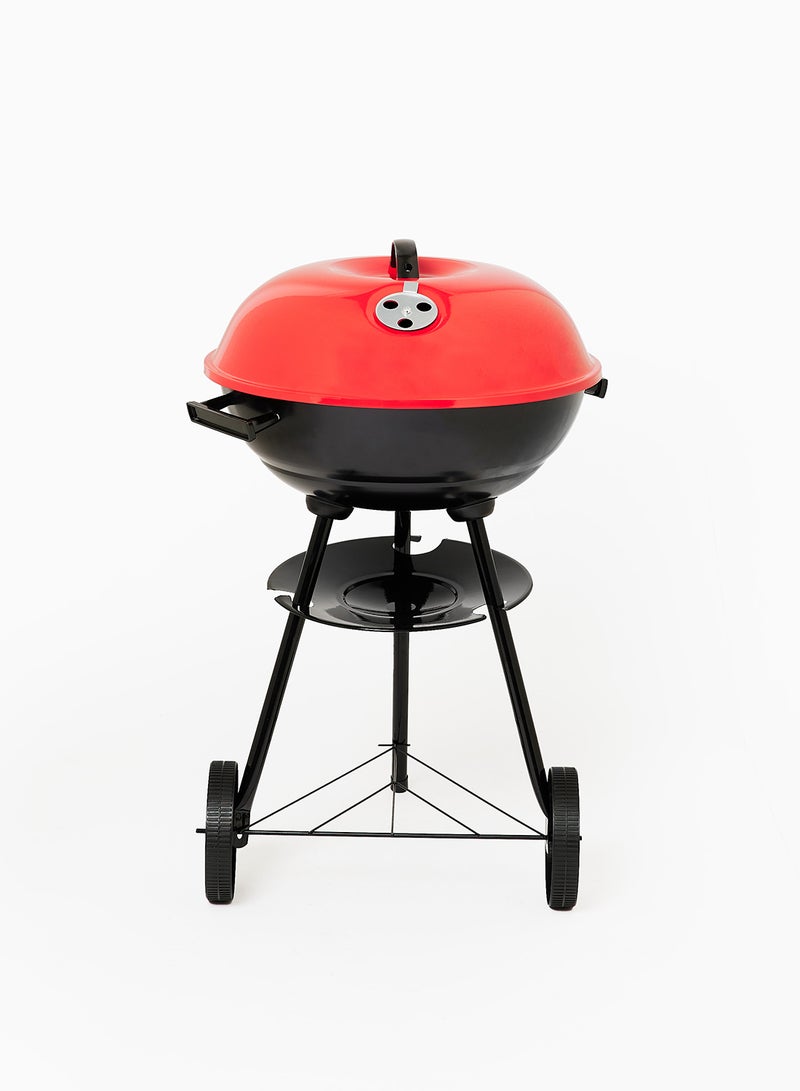Noon East - Charcoal Barbeque Grill With Lid, Stand And Wheels For Outdoor Cooking And BBQ Black-Red/Round - Image 1