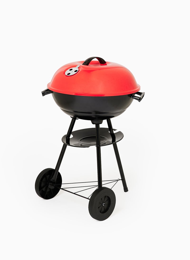 Noon East - Charcoal Barbeque Grill With Lid, Stand And Wheels For Outdoor Cooking And BBQ Black-Red/Round - Image 1
