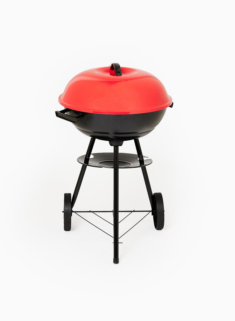 Noon East - Charcoal Barbeque Grill With Lid, Stand And Wheels For Outdoor Cooking And BBQ Black-Red/Round - Image 1