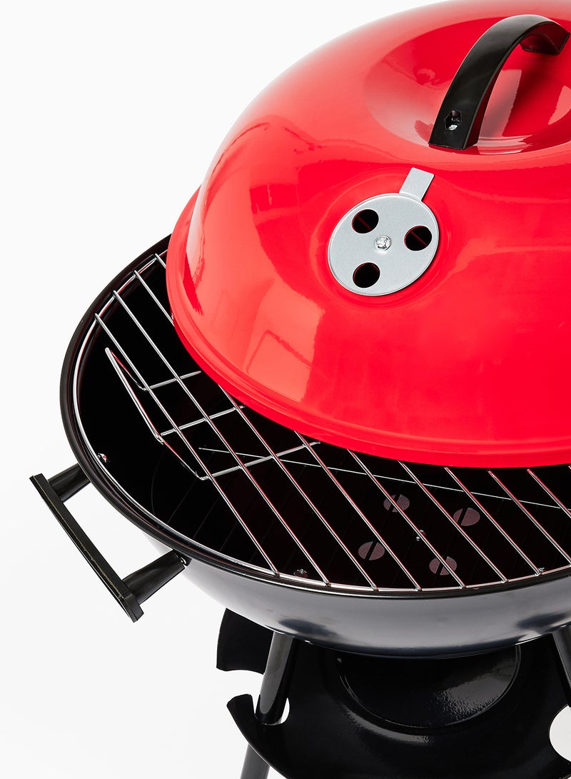 Noon East - Charcoal Barbeque Grill With Lid, Stand And Wheels For Outdoor Cooking And BBQ Black-Red/Round - Image 1