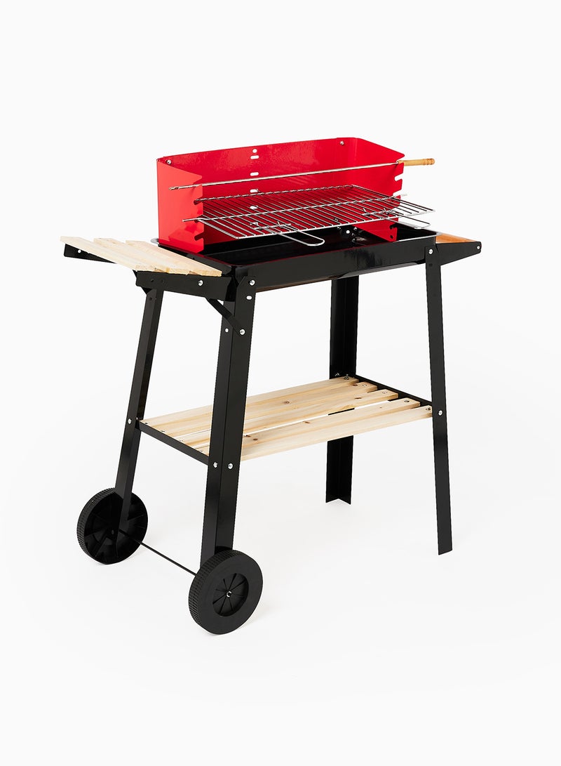 Noon East - Charcoal Barbeque Grill With Stand, Side Shelves And Wheels For Outdoor Cooking And BBQ Red-Black/Sqaure - Image 1