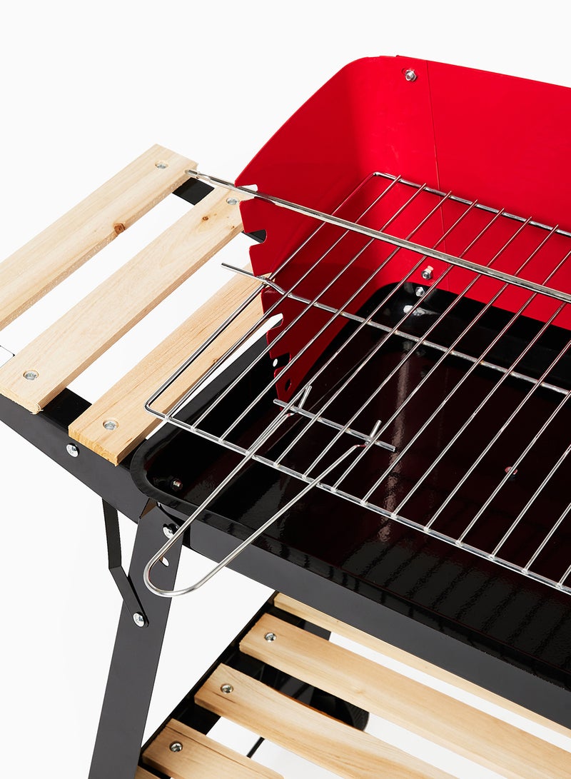 Noon East - Charcoal Barbeque Grill With Stand, Side Shelves And Wheels For Outdoor Cooking And BBQ Red-Black/Sqaure - Image 1