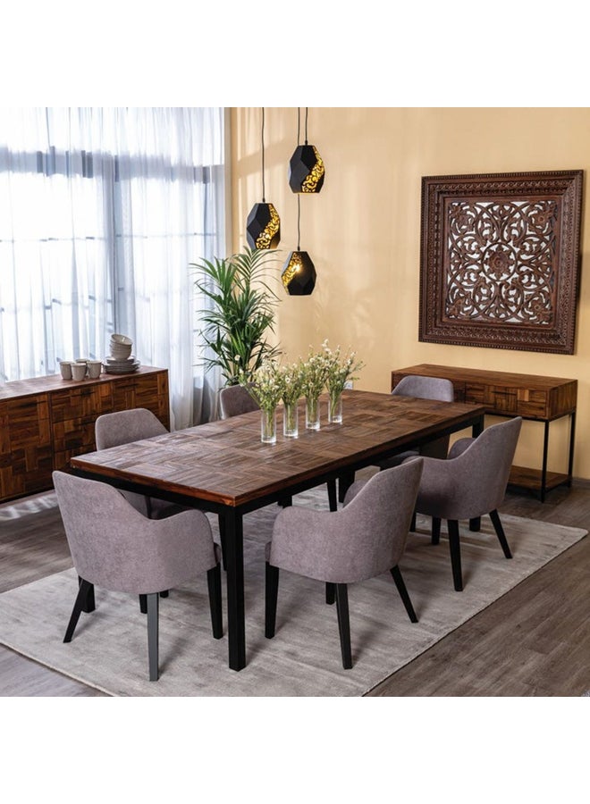 homes r us Saigon 6-Seater Wooden Dining Table Honey Black 160 x 90 x 75cm 