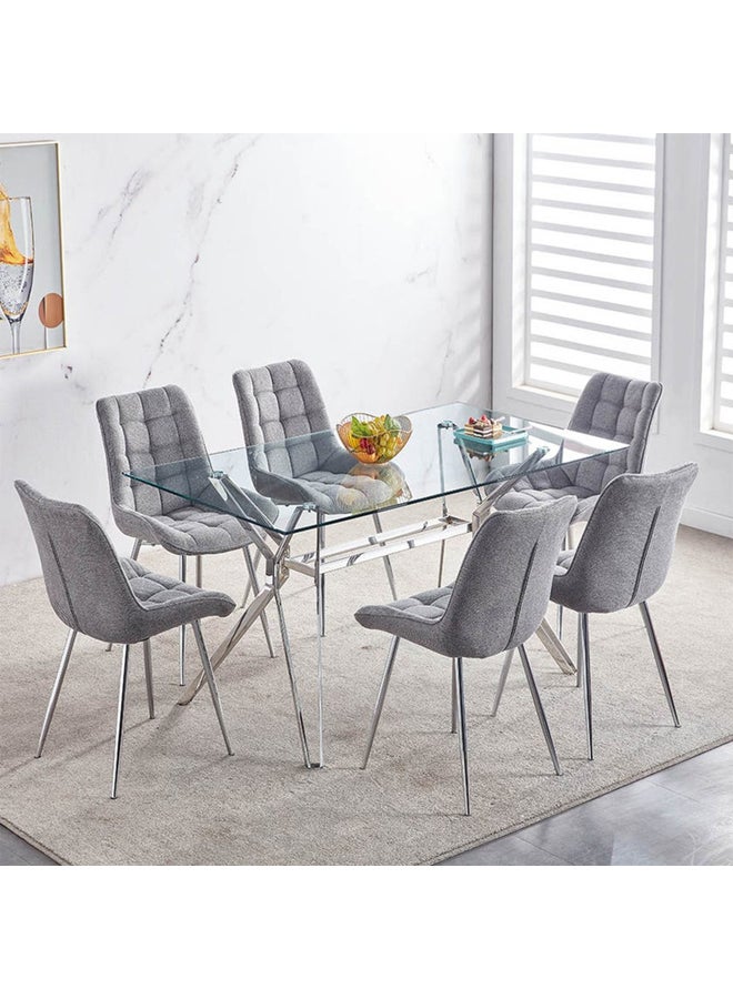 Jeni Dining Table With Glass Top Silver Steel 160 x 90 x 75cm - v1643775877/N52100612A_1