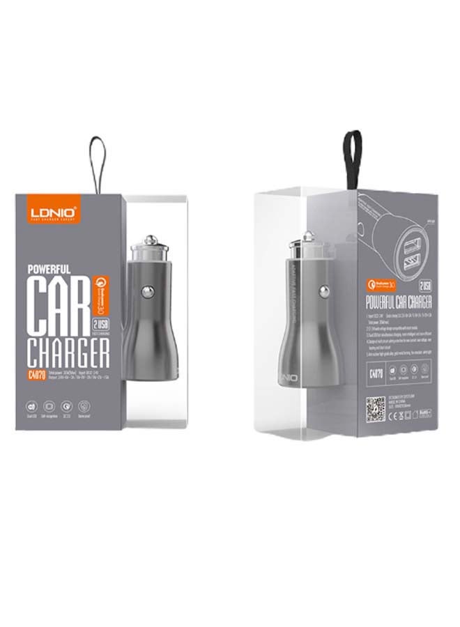 Dual USB Car Charger With Cable For iOS Grey/Silver - v1643787076/N33406605A_4