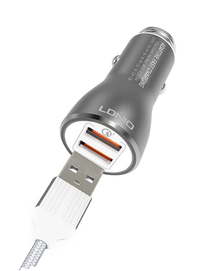 Dual USB Car Charger With Cable For iOS Grey/Silver - v1643787076/N33406605A_5