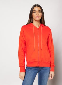 Women Casual Hoodie with Zipper and Side Pockets Red