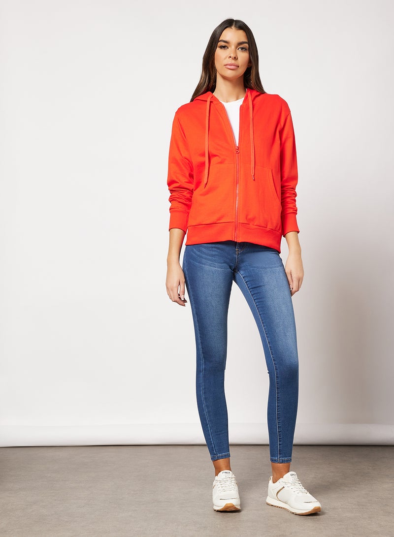 Noon East - Women Casual Hoodie with Zipper and Side Pockets Red - Image 1