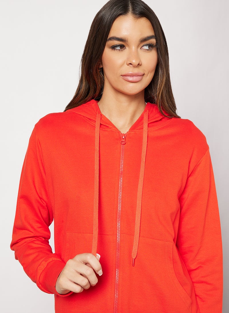 Noon East - Women Casual Hoodie with Zipper and Side Pockets Red - Image 1
