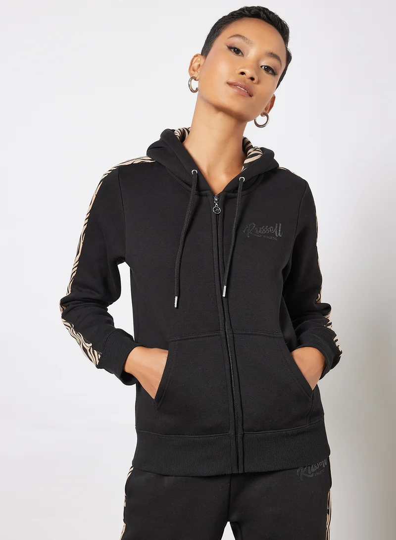 Russell Athletic Tape Detail Zip Through Hoodie Black