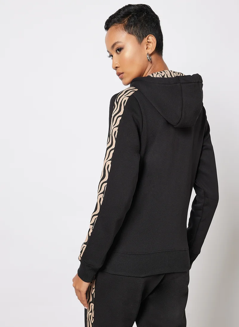 Russell Athletic Tape Detail Zip Through Hoodie Black