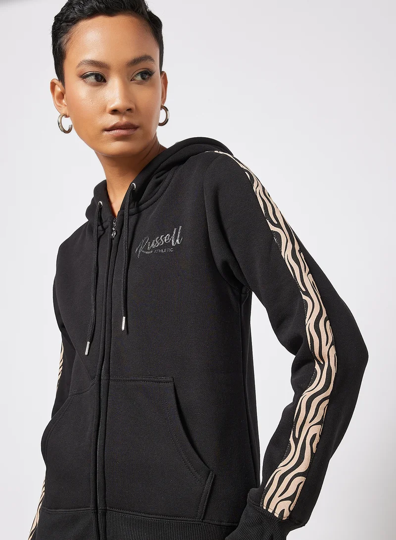 Russell Athletic Tape Detail Zip Through Hoodie Black