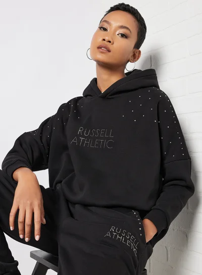 Russell Athletic Logo Embellished Hoodie Black