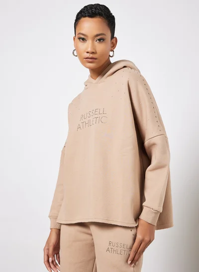 Russell Athletic Logo Embellished Hoodie Beige