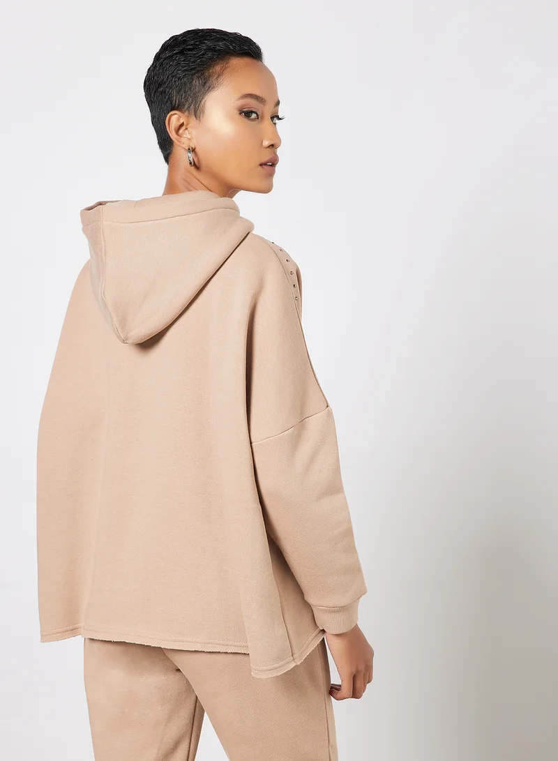 Russell Athletic Logo Embellished Hoodie Beige