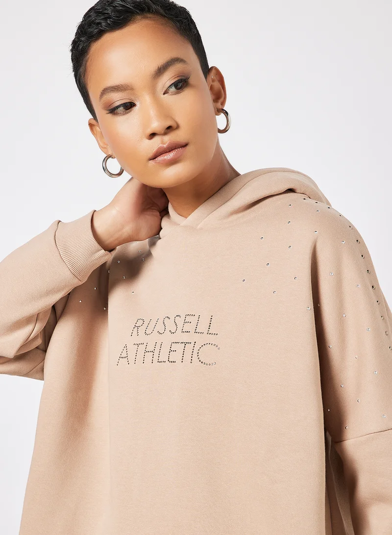 Russell Athletic Logo Embellished Hoodie Beige