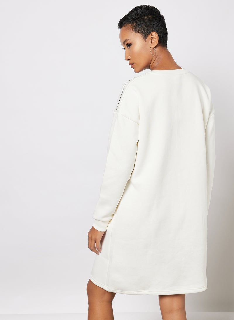 Logo Embellished Sweatshirt Dress Ivory - v1643792229/N51021868V_2