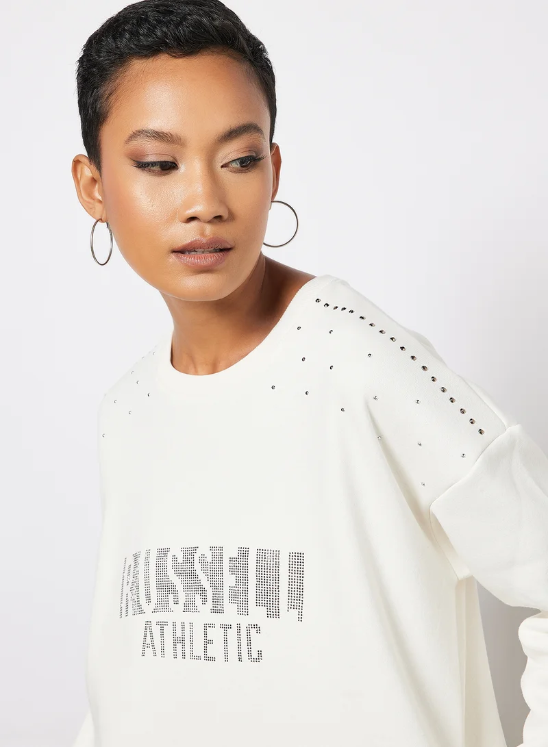 Russell Athletic Logo Embellished Sweatshirt Dress Ivory