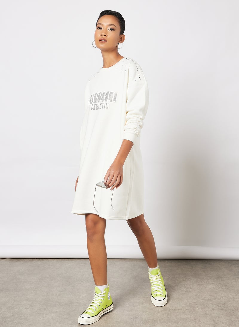 Logo Embellished Sweatshirt Dress Ivory - v1643792230/N51021868V_4