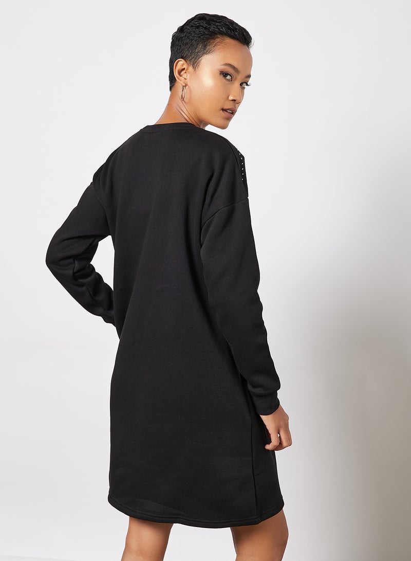 Logo Embellished Sweatshirt Dress Black - v1643792230/N51021878V_2