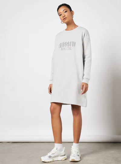 Russell Athletic Logo Embellished Sweatshirt Dress Grey