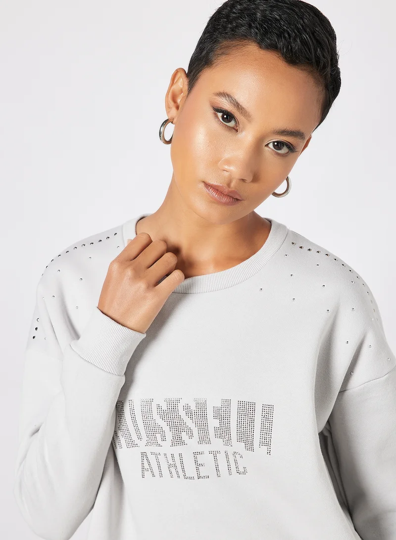 Russell Athletic Logo Embellished Sweatshirt Dress Grey