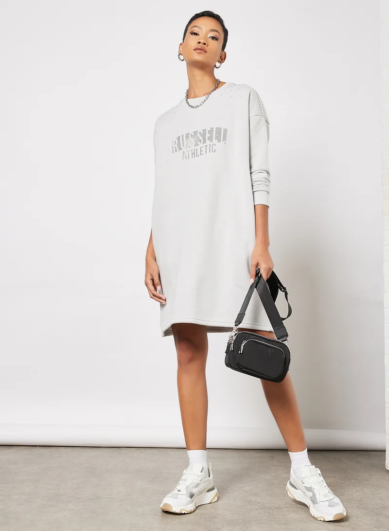 Russell Athletic Logo Embellished Sweatshirt Dress Grey