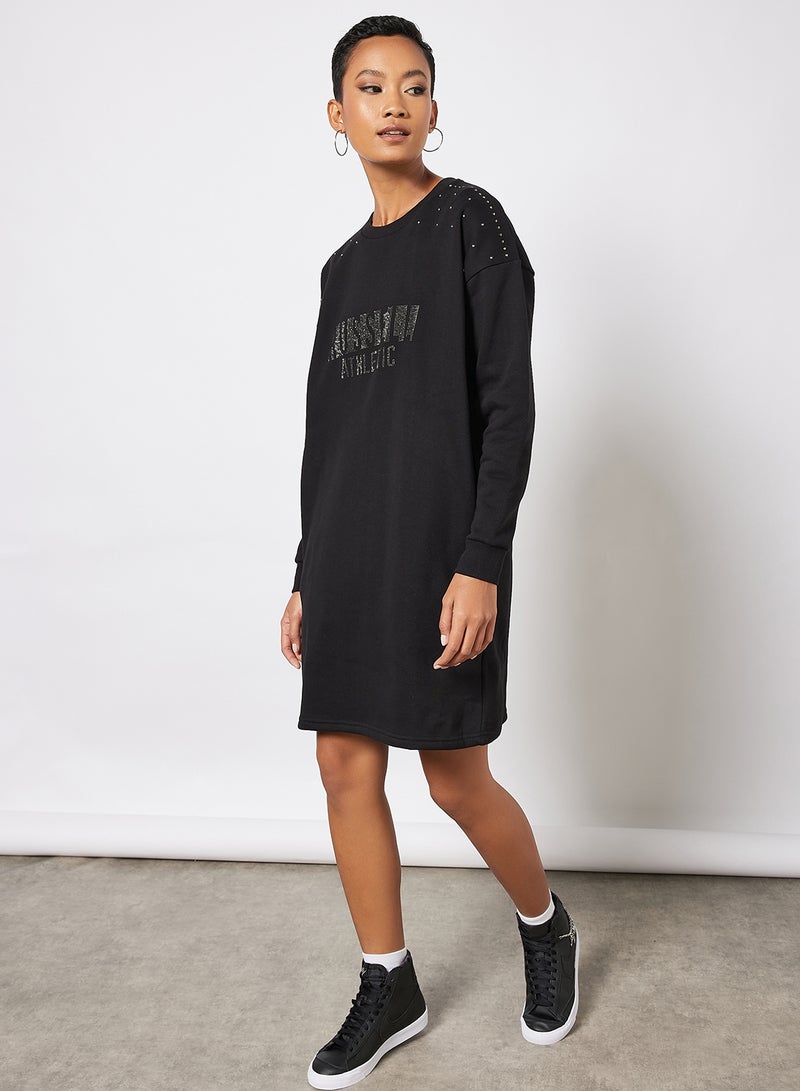 Logo Embellished Sweatshirt Dress Black - v1643792231/N51021878V_1