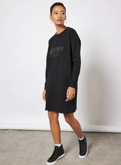 Russell Athletic Logo Embellished Sweatshirt Dress Black