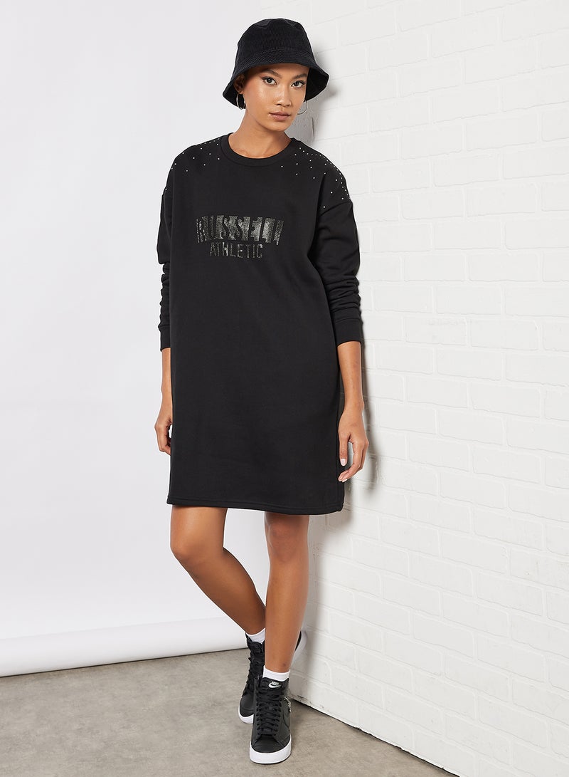 Logo Embellished Sweatshirt Dress Black - v1643792231/N51021878V_4