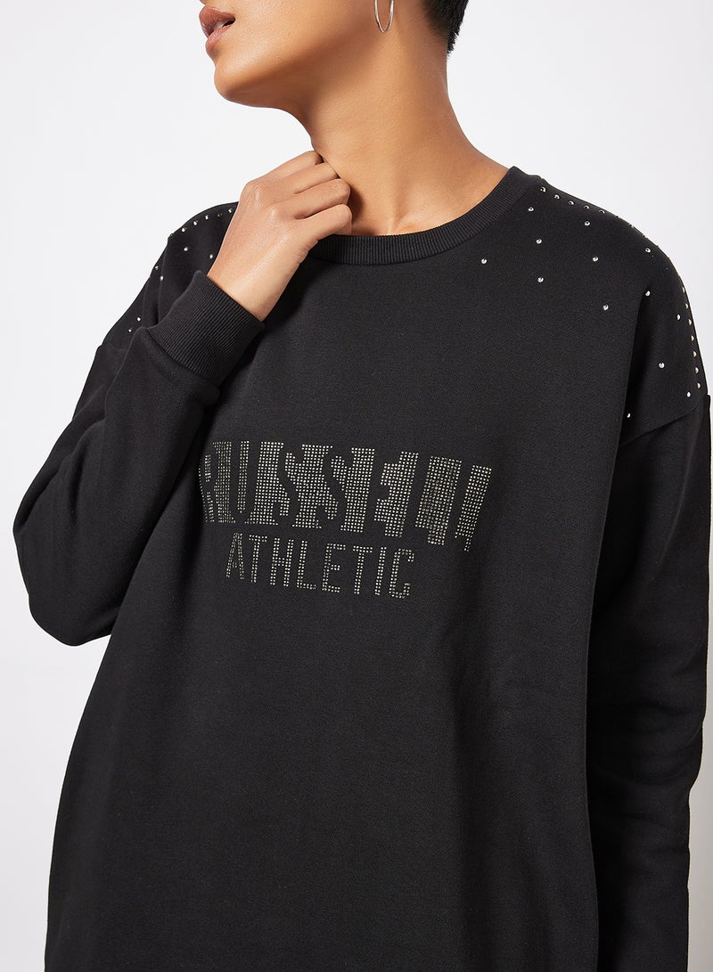 Logo Embellished Sweatshirt Dress Black - v1643792232/N51021878V_3