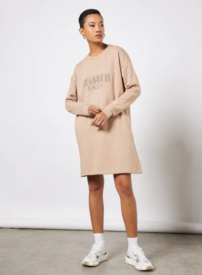 Russell Athletic Logo Embellished Sweatshirt Dress Beige