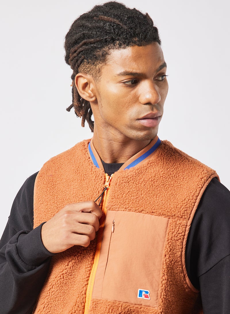 Russell Athletic - Kelsy Zip Thru Sherpa Gilet Pale Orange - Image 1