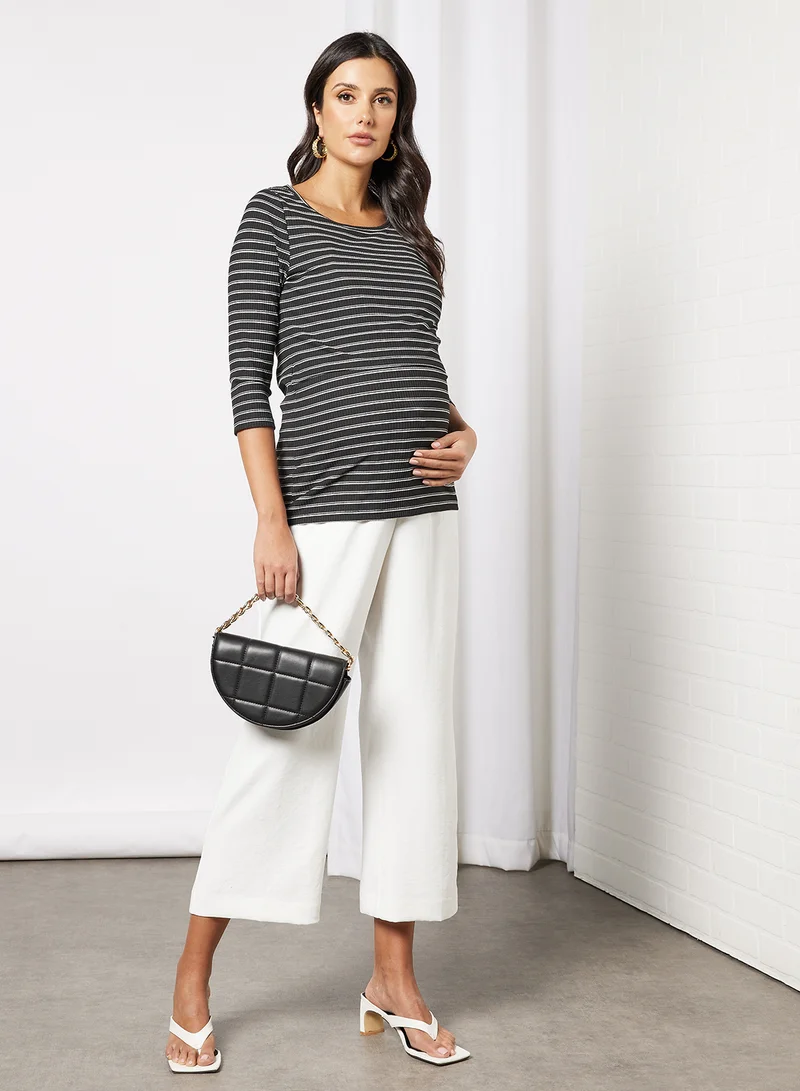 ماما ليشز Maternity Striped Nursing Top Black
