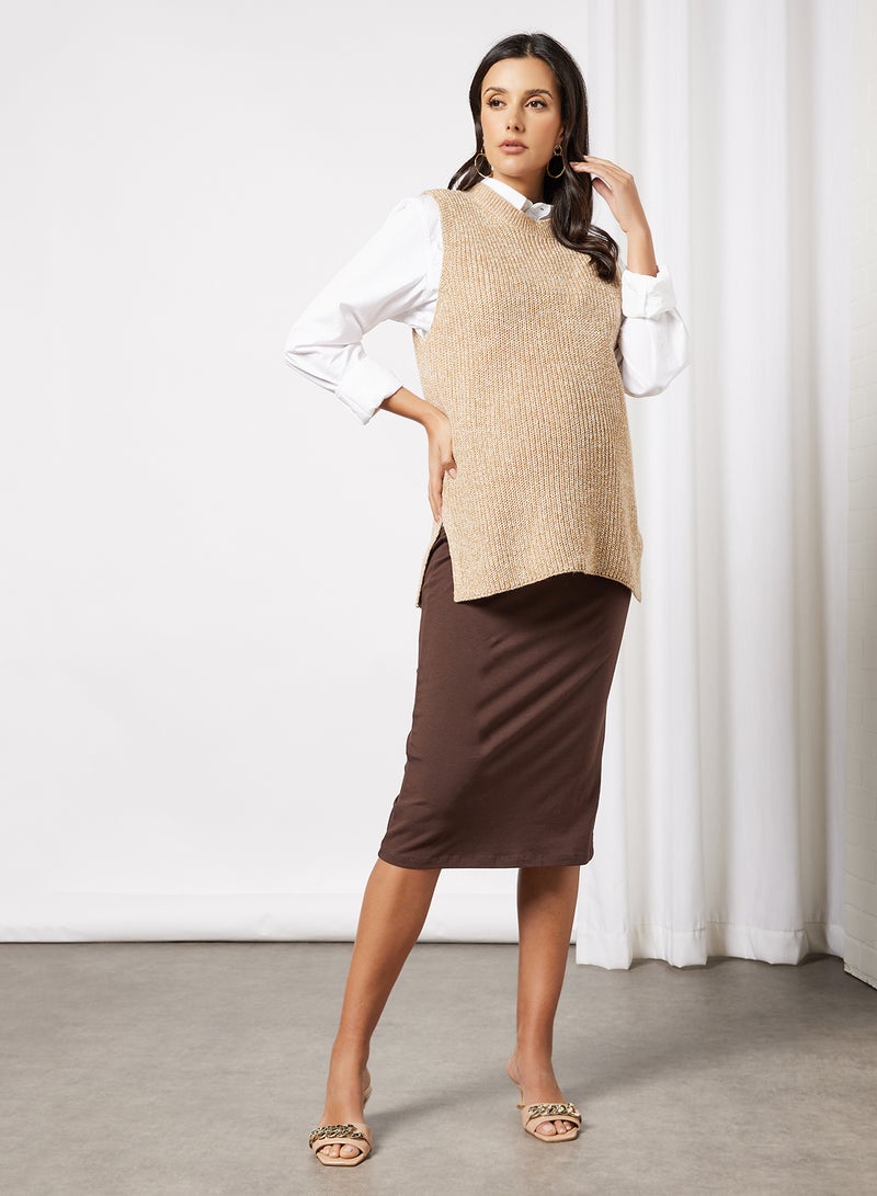 Mamalicious - Maternity High Waist Mini Skirt Brown - Image 1