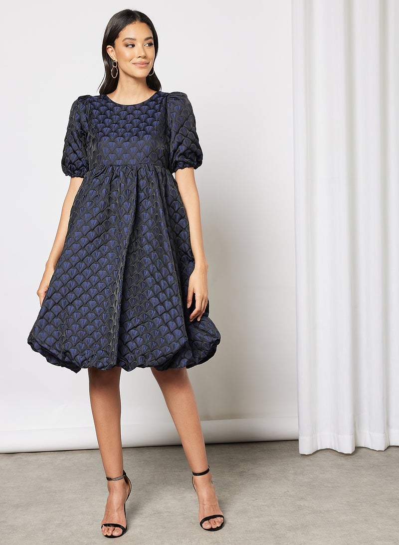 Y.A.S Skyla Puff Sleeve Midi Dress Black/Blue  - Image 1
